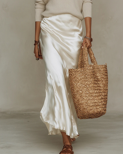 Luna™ | Elegant Satin Midi Set with Sweater